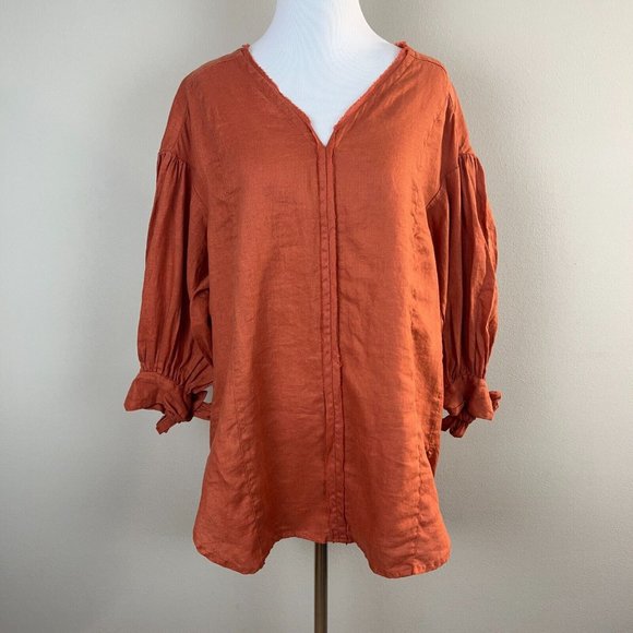 Anthropologie Holding Horses Tunic Top Small Ginnie Linen 3/4 Puff Sleeve‎ - Picture 2 of 14